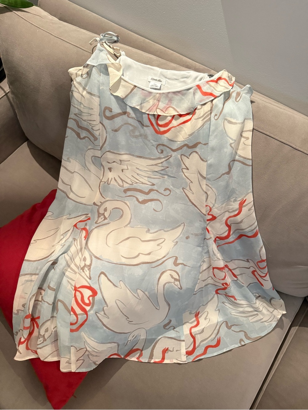 Kimchi Blue Light Blue and White Swirl Ruffle Top - Picture 1 of 3